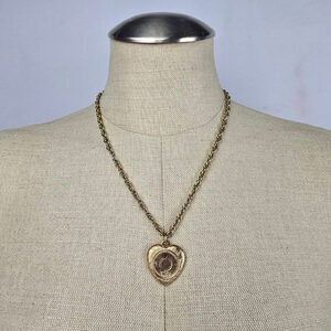 Vintage Gold Tone PTL Portrait Pendant Chain Necklace